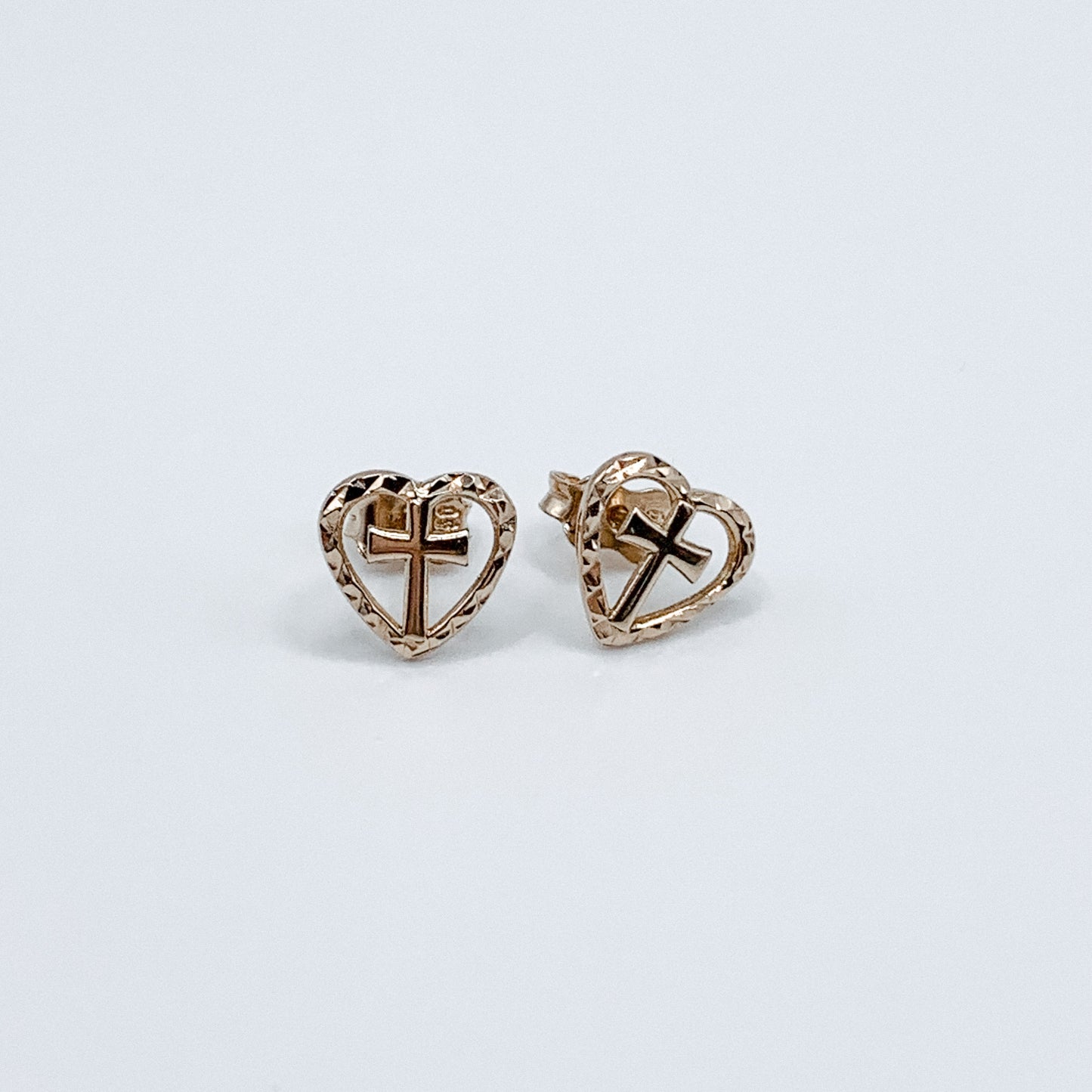 18K Heart and Cross Earrings