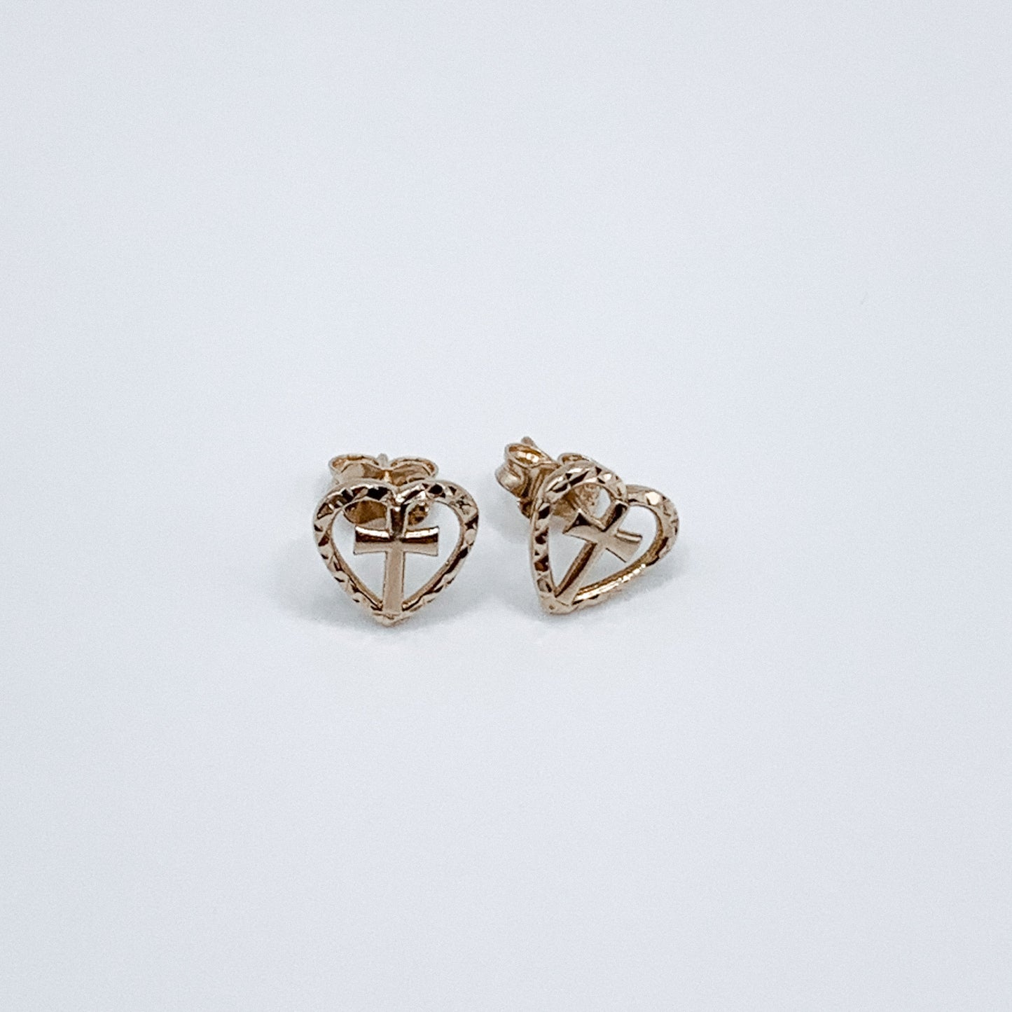 18K Heart and Cross Earrings