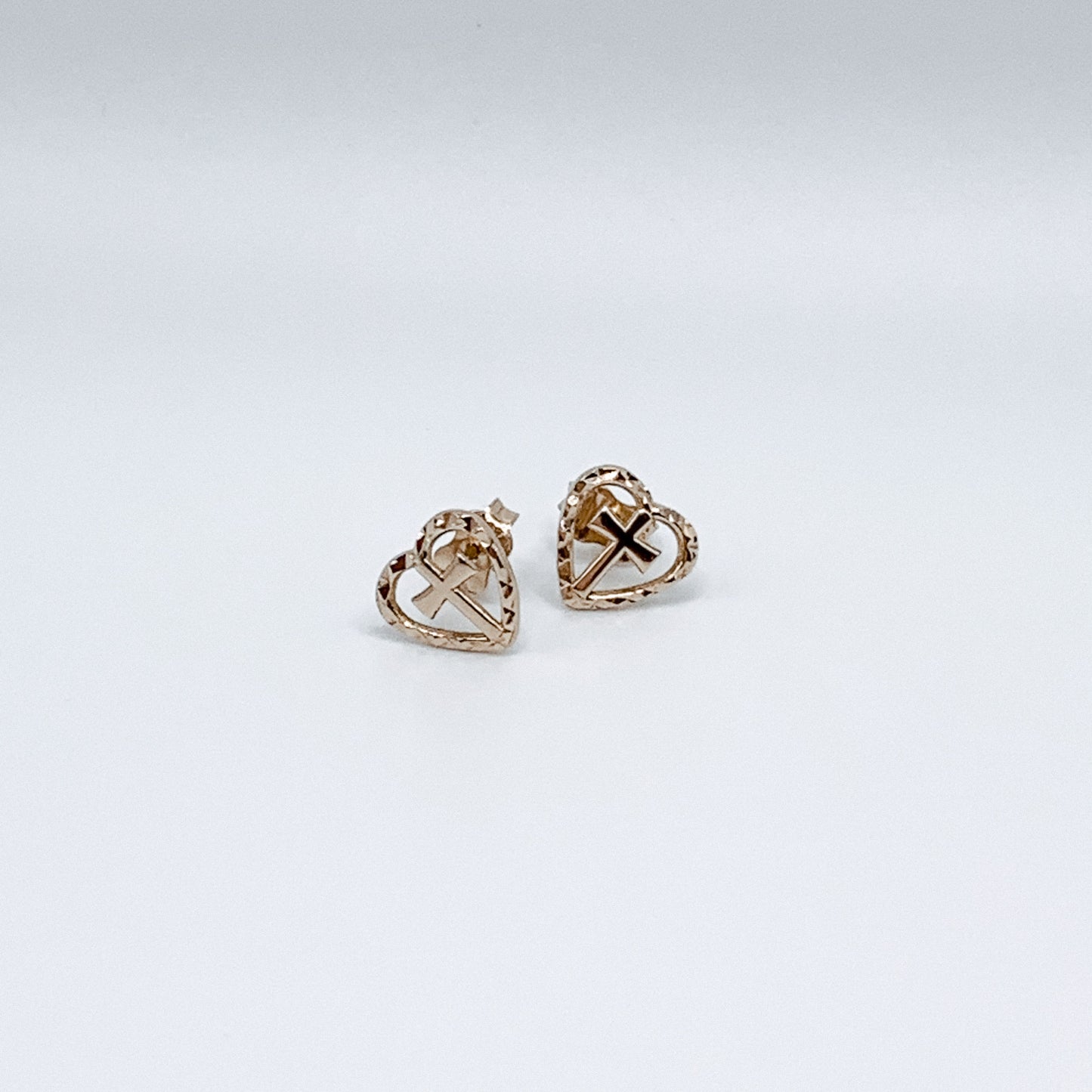 18K Heart and Cross Earrings