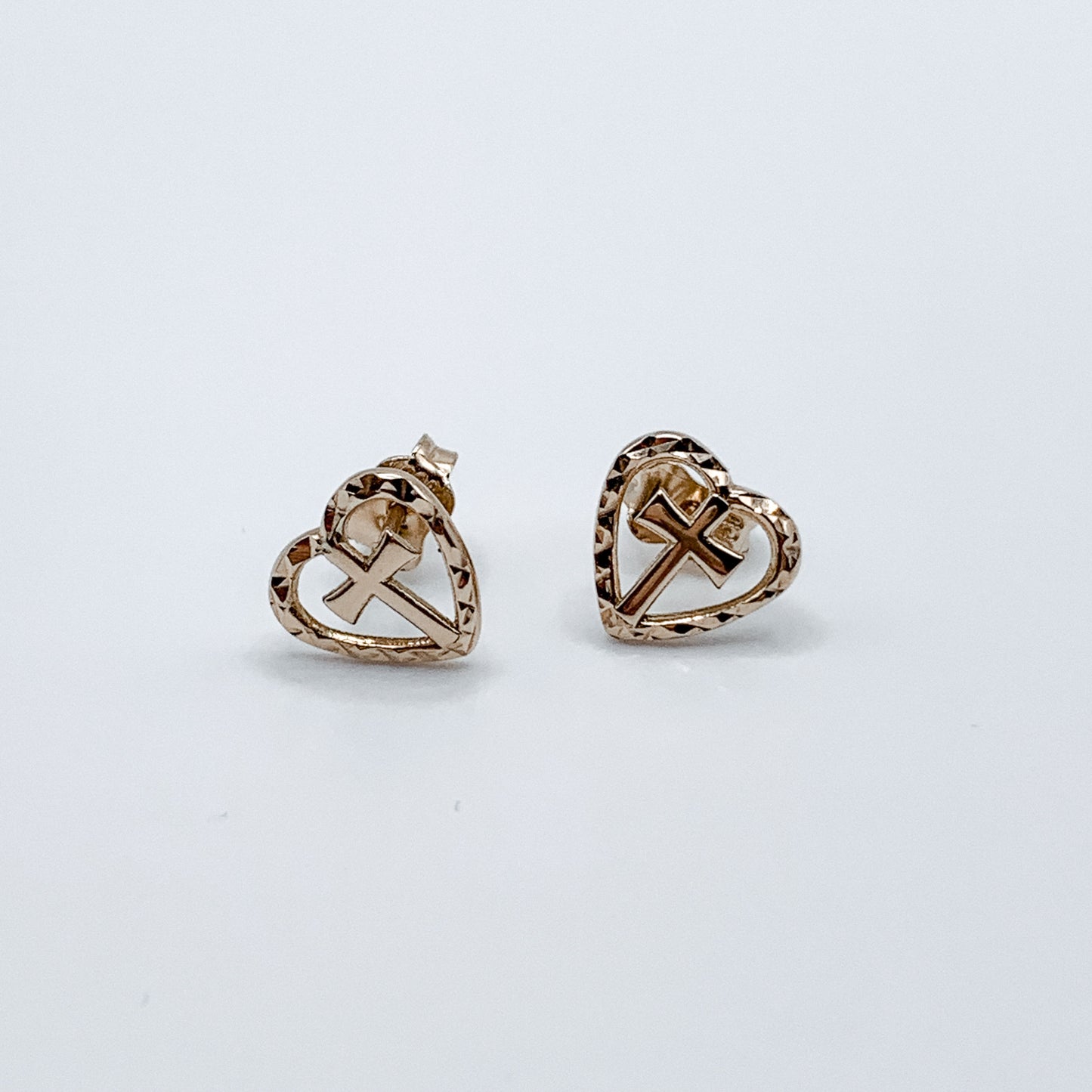 18K Heart and Cross Earrings