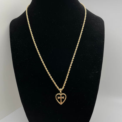 18K Heart and Cross Necklace